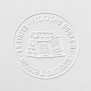 Stack of Books Round Bookplate Embosser