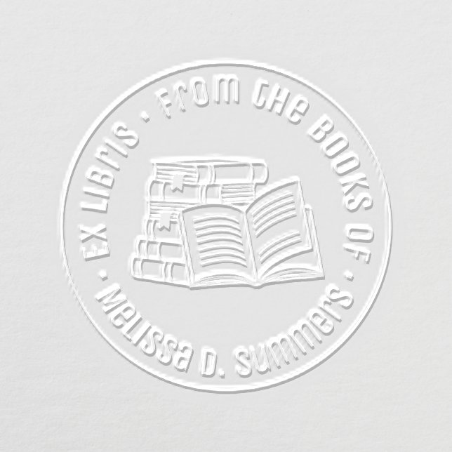 Stack of Books Round Bookplate Embosser (Design)