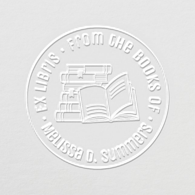 Stack of Books Round Bookplate Embosser (Design)