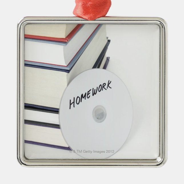 Stack of books with CD Metal Ornament (Front)