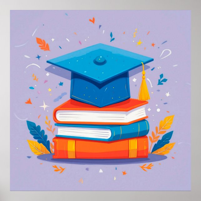 Stack of Books with Graduation Cap Poster (Front)
