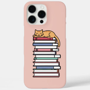 Stack of Books with Sleeping Cat – Cozy iPhone 16 Pro Max Case