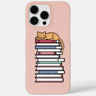 Stack of Books with Sleeping Cat – Cozy iPhone 16 Pro Max Case