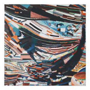 Stack of brown and blue wooden boat lot faux canvas print