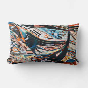 Stack of brown and blue wooden boat lot lumbar pillow