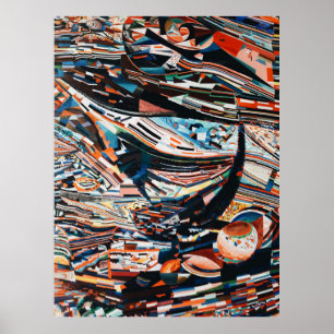 Stack of brown and blue wooden boat lot poster