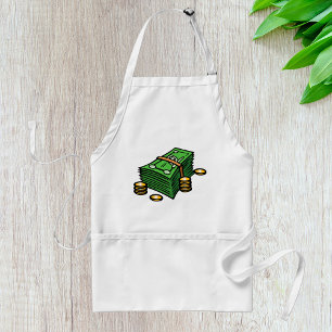 Stack of Cash with Coins Money Adult Apron