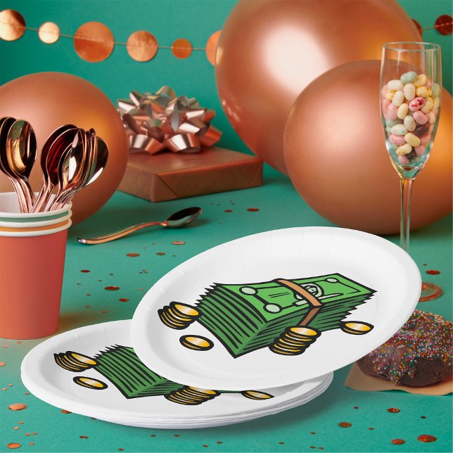 Stack of Cash with Coins Money Paper Plates (Creator Uploaded)