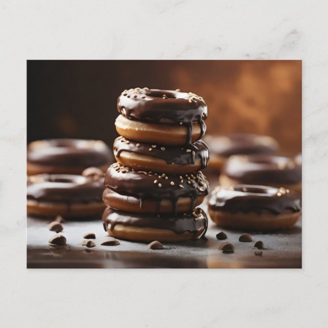Stack of chocolate glazed donuts postcard (Front)