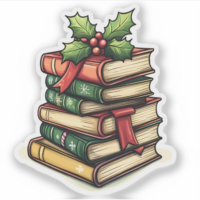 Stack of Christmas Books for Readers Sticker (Front)
