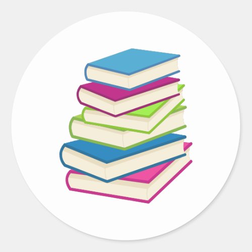 Stack Of Colorful Books Classic Round Sticker