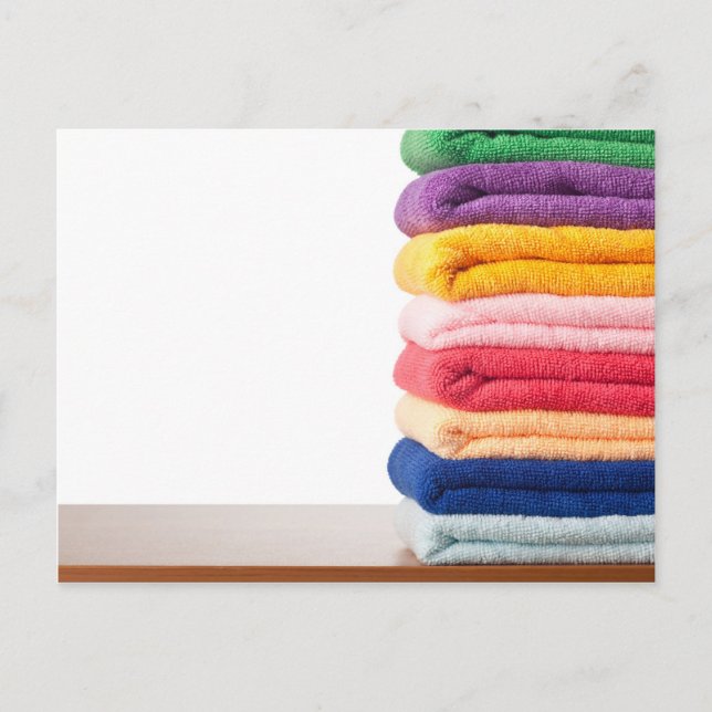 Stack of colorful microfiber towels postcard (Front)