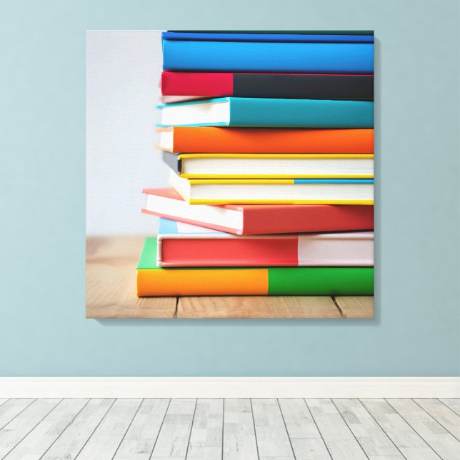 Stack of Colorful Textbooks  Canvas Print (Insitu(Wood Floor))