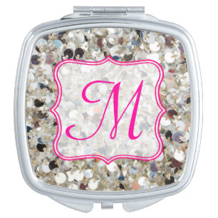 Stack of Glitter Monogram Compact Mirror