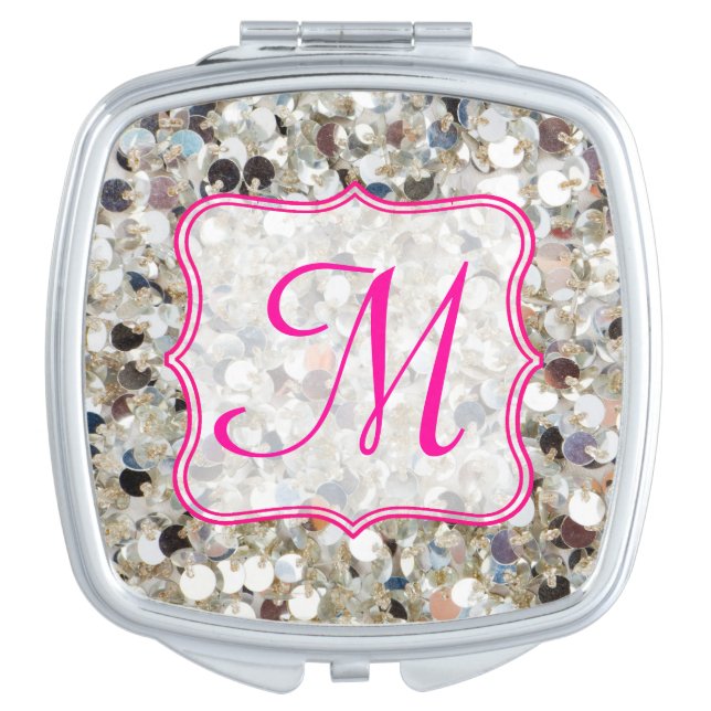 Stack of Glitter Monogram Compact Mirror (Front)