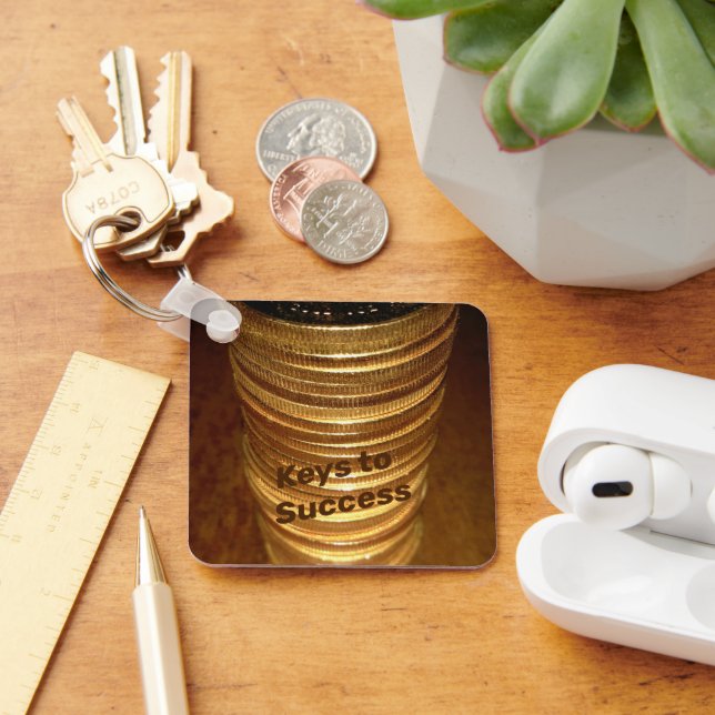 Stack of Gold Coins Keys to Success Keychain (Desk)