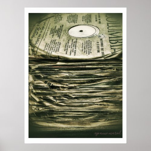 Stack of Old Records in Thrift Shop Poster