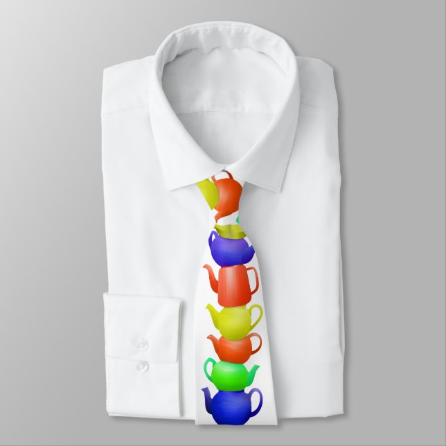 Stack of painted teapots neck tie (Tied)