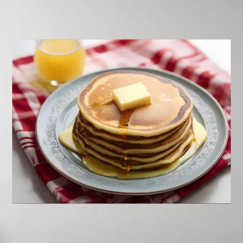 Stack of pancakes on plate covered with syrup  poster