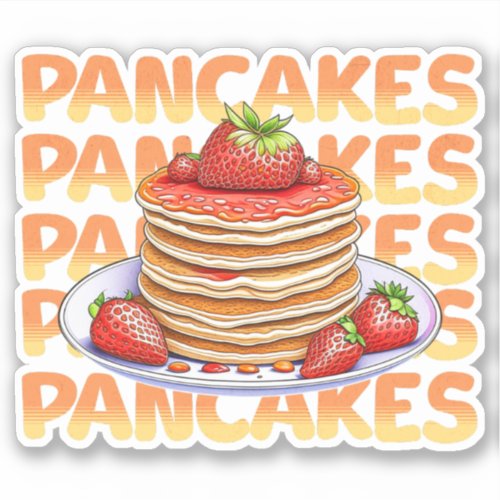 Stack of Pancakes with Strawberries on Top Cartoon Sticker