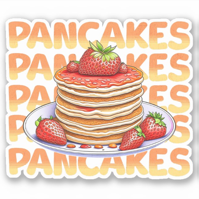 Stack of Pancakes with Strawberries on Top Cartoon Sticker (Front)