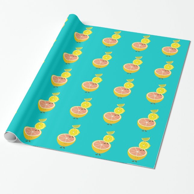Stack of smiling citrus fruit wrapping paper (Unrolled)