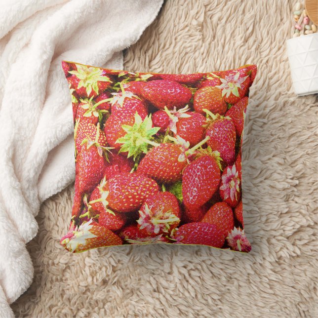 "Stack of Strawberries Fruit" Cute Photo. Buy Now Throw Pillow (Blanket)
