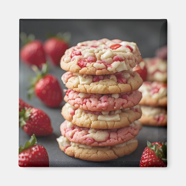 Stack Of Strawberry White Chocolate Chip Cookies Magnet (Front)