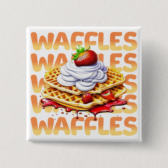 Stack of Waffles Covered in Strawberries Button (Front)