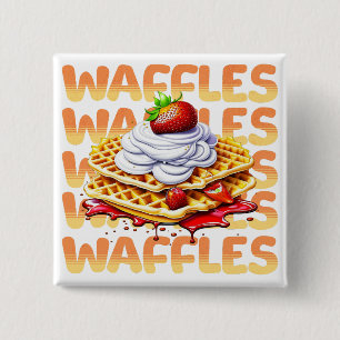 Stack of Waffles Covered in Strawberries Button