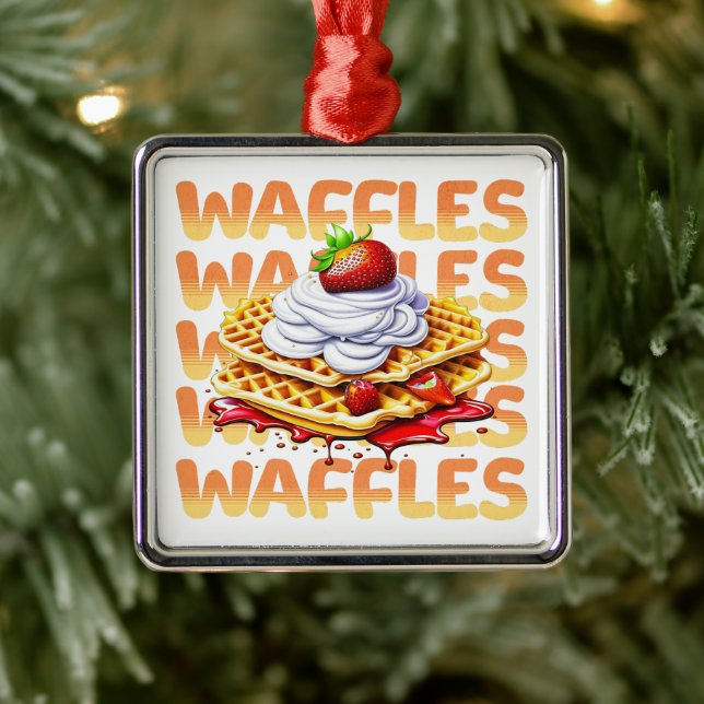 Stack of Waffles Covered in Strawberries Metal Ornament (Tree)
