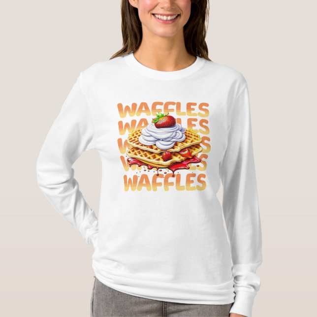 Stack of Waffles Covered in Strawberries T-Shirt (Front)