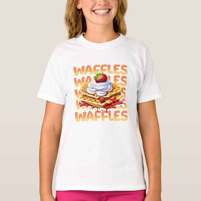 Stack of Waffles Covered in Strawberries T-Shirt (Front)