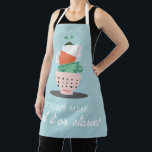 Stack of Washing Up Modern Funny Quote Apron<br><div class="desc">Kitchen apron with attitue. Stack of cups and bowls with plant growing out of top and quote "eat it or starve" under today's menu.</div>