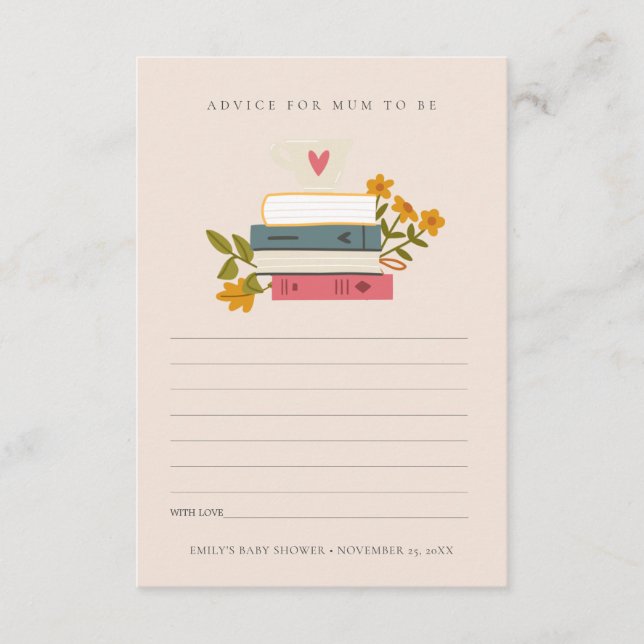 Stacked Books Floral Advice For Mum Baby Shower Enclosure Card (Front)