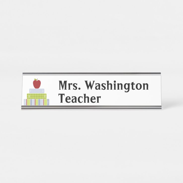 Stacked Books Teachers Desk Name Plate 