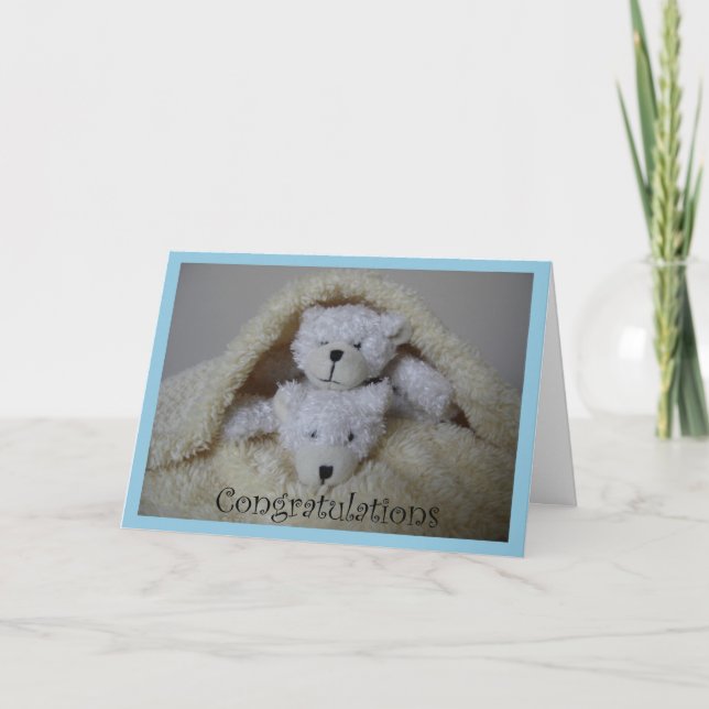 stacked boy twin bears congratulations card (Front)
