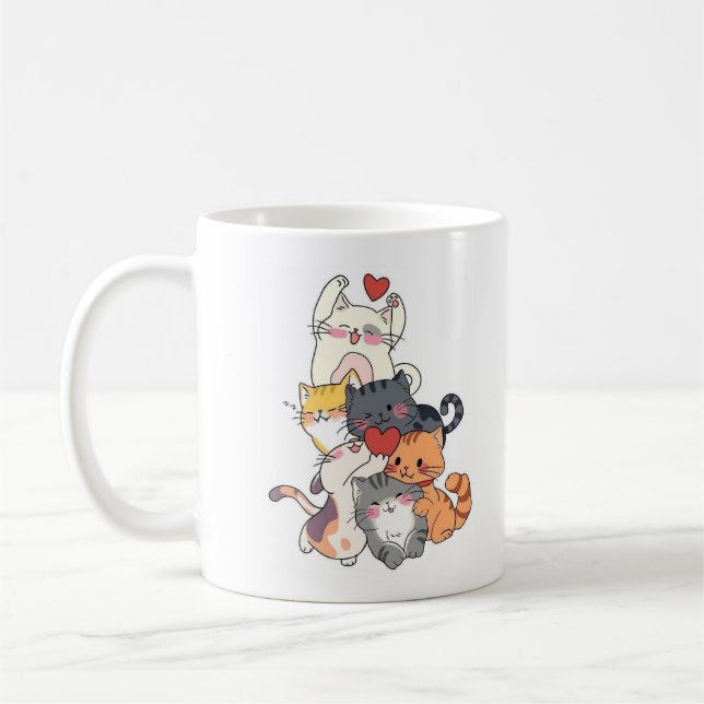 Stacked Cartoon Cats Mug (Left)