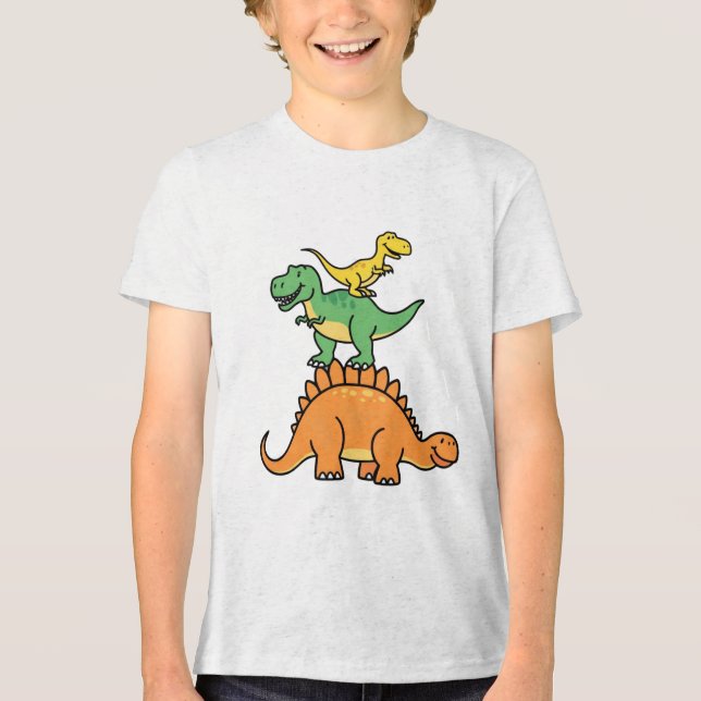 Stacked Cartoon Dinosaurs Kids T-Shirt  Tri-Blend Shirt (Front)