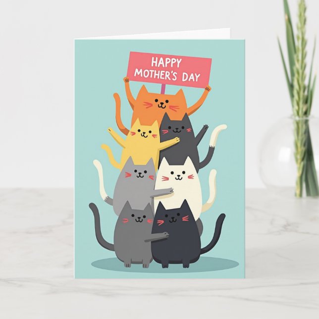 Stacked Cats Mothers Day Card (Front)