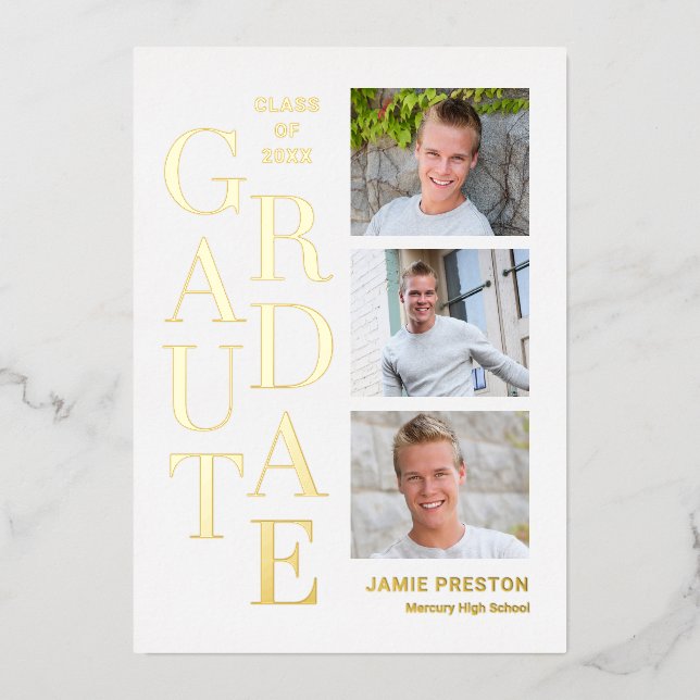 Stacked Charm Foil Graduation Announce Invitation  (Front)