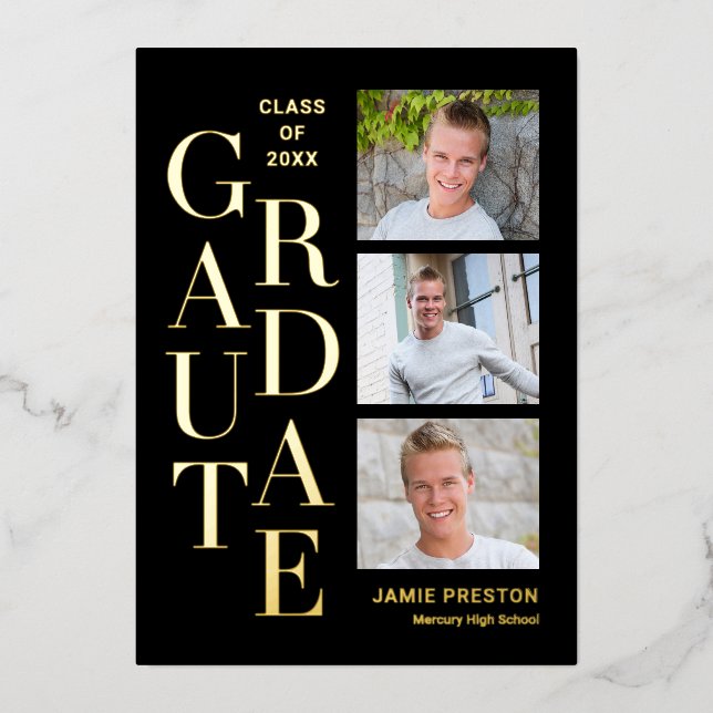 Stacked Charm Foil Graduation Announce Invitation Foil Invitation (Front)