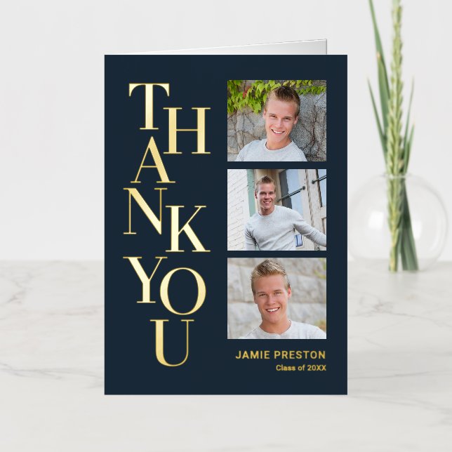 Stacked Charm FOIL Graduation Thank You Card (Front)