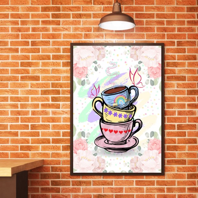 Stacked Coffee Cups Colorful Wall Poster (Creator Uploaded)