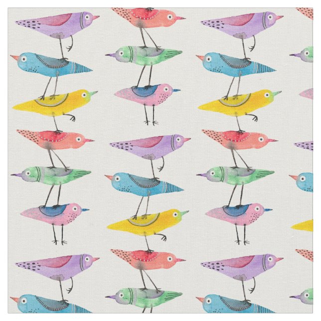 Stacked Colorful Birds Fabric (Close Up)