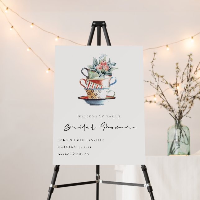 Stacked Cup Bridal Shower Tea Party Welcome Foam Board (In Situ (Stand))