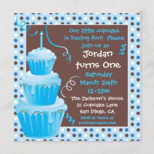 Stacked Cupcakes 1st Birthday Party with polkadots Invitation