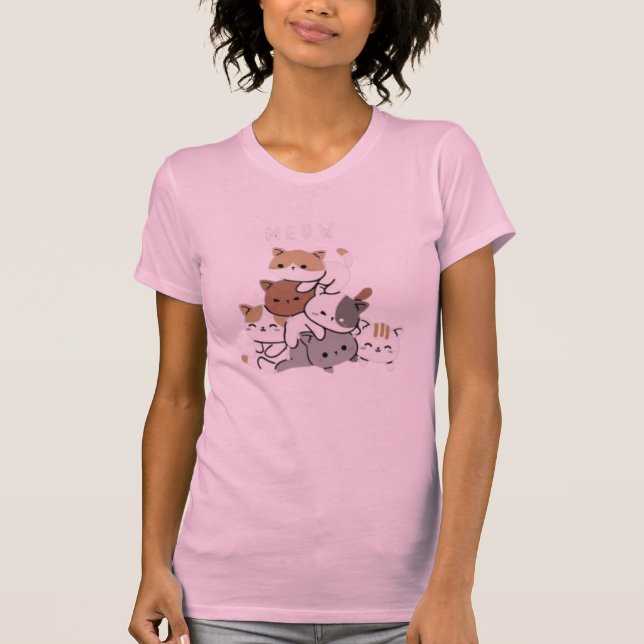 "Stacked Cute Cats 'Meow' Graphic Tee for Women –  (Front)
