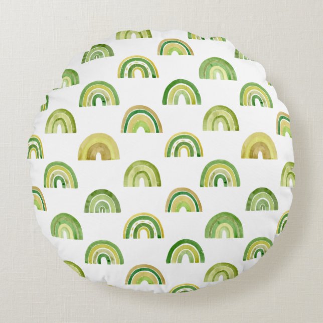 Stacked Earthy Rainbow Rows Pattern Round Pillow (Front)