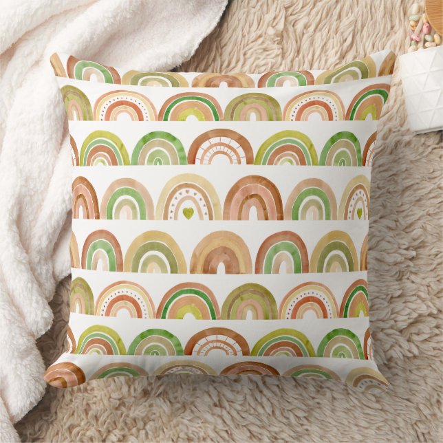 Stacked Earthy Rainbow Rows Pattern Throw Pillow (Blanket)